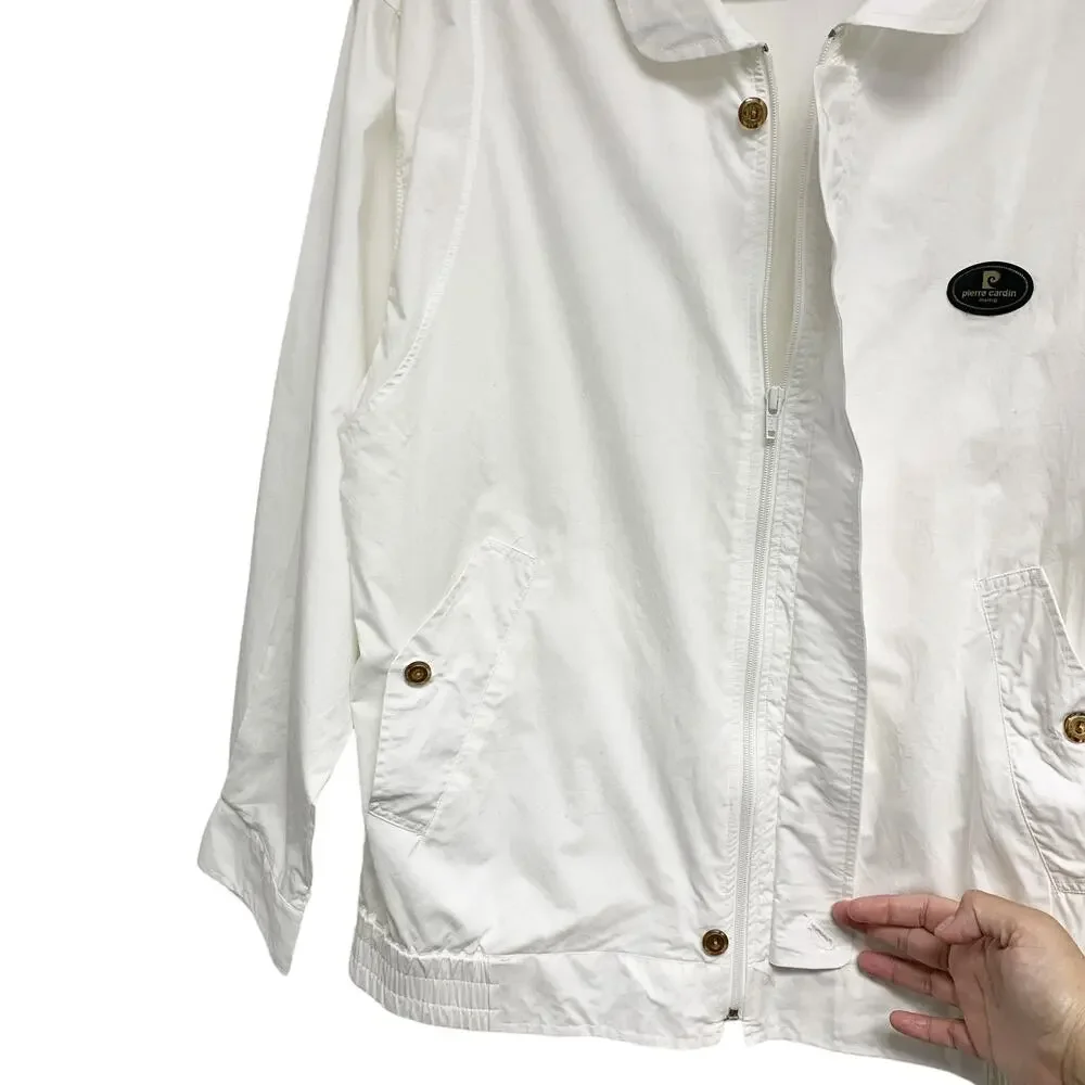Vintage Pierre Cardin Size L White Zip Up Snap Button Light Jacket